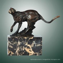 Animal Bronze Sculpture Leopard Carving Deco Brass Statue Tpal-291